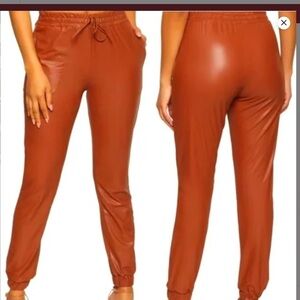 21 Saints Elastic Waist Faux Leather Jogger Size Small Cognac/copper Color
